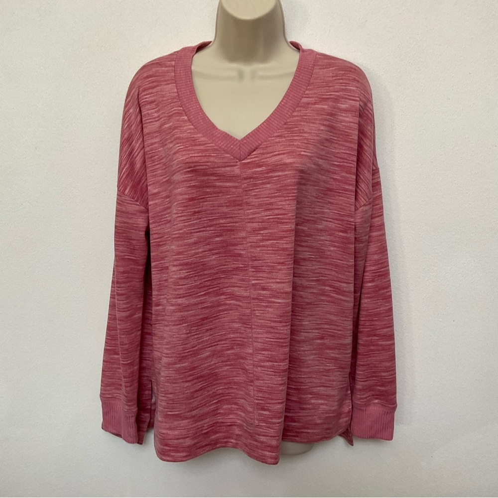 Secret Treasures Heather Pink V-Neck Long Sleeve Lounge Top Size Large Comfy